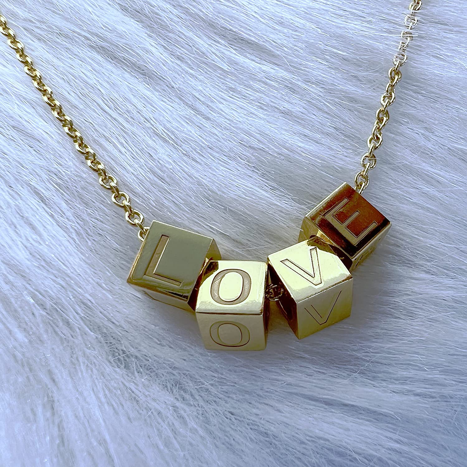 "MOM" Cube Pendants in 14k Yellow Gold