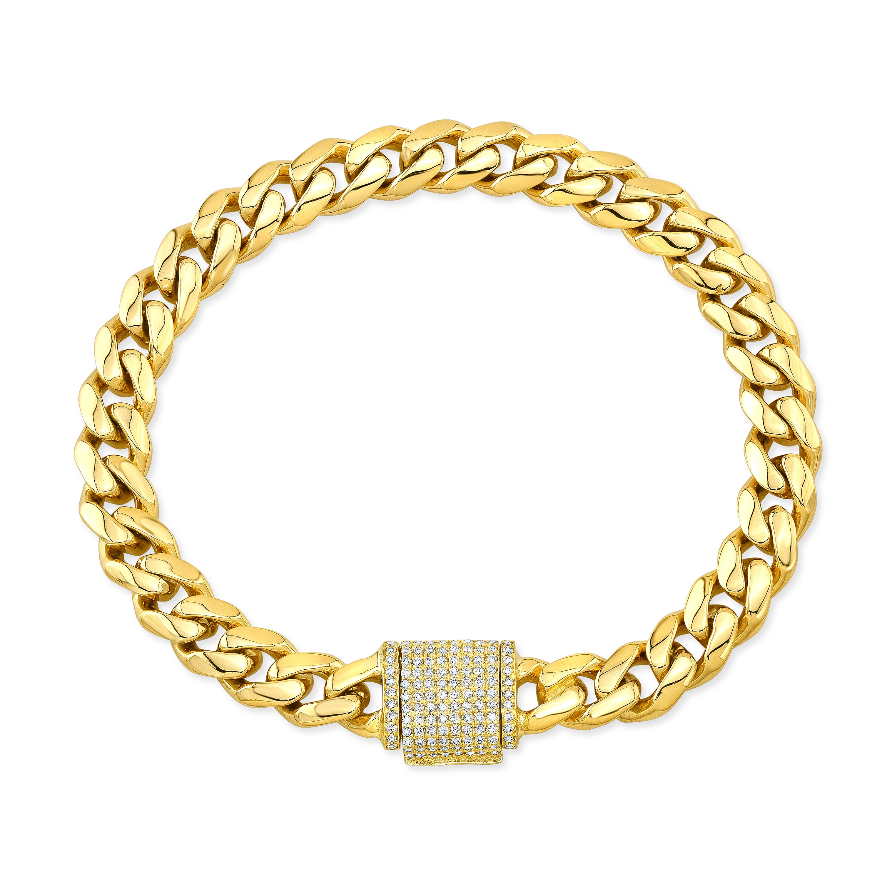 Cuban Bracelet 7mm | VS Diamonds Box Lock | 14k Yellow Gold