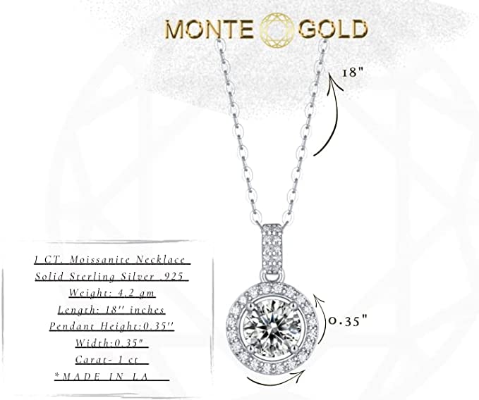 Solitaire Halo Moissanite Gemstone pendant in 14k Gold | 1ct