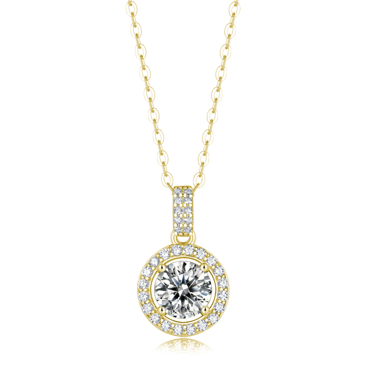 Solitaire Halo Moissanite Gemstone pendant in 14k Gold | 1ct